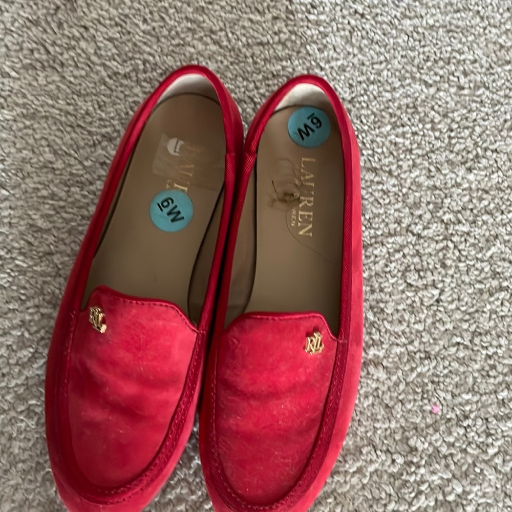 RL red shoe, size 6, very good condition except leather inside as per picture